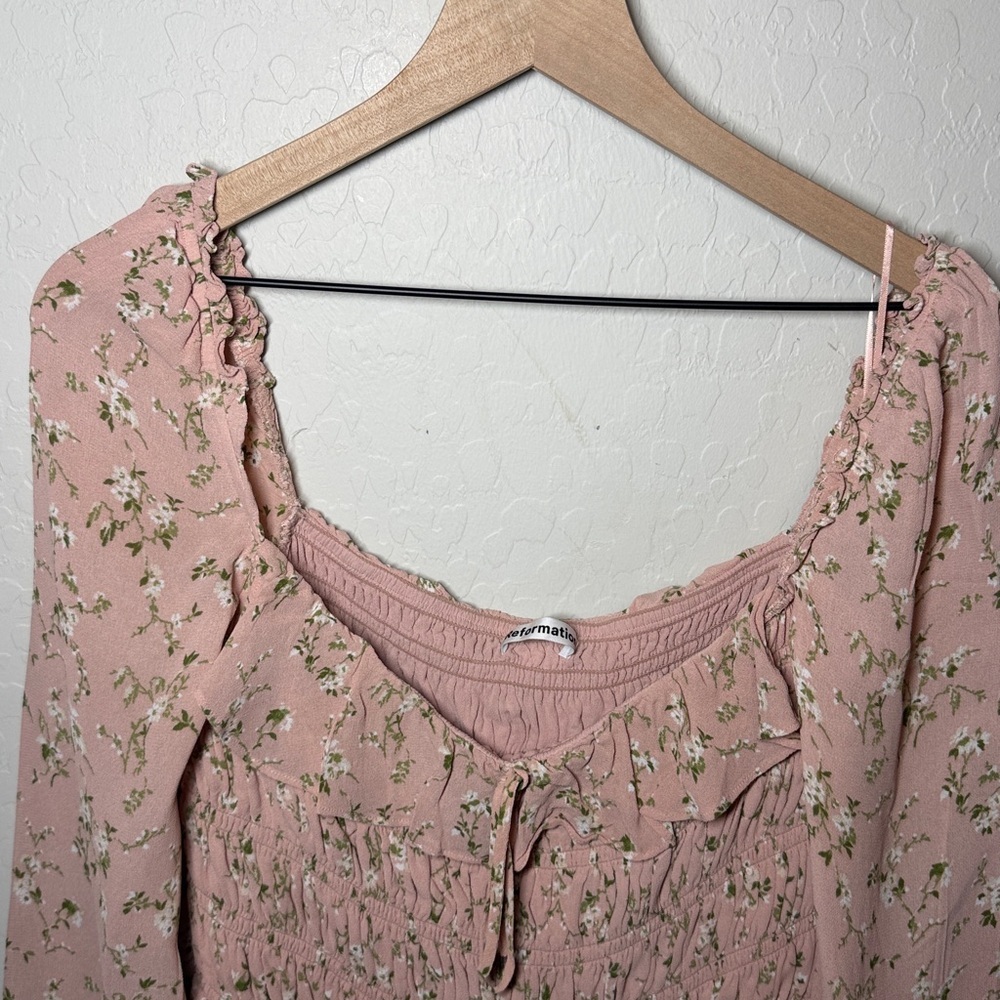 Reformation Morris Long Sleeve Ruffle Mini Dress in Melody Pink Size 12 - Picture 5 of 8
